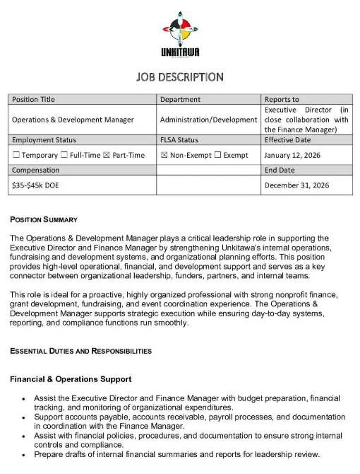 Operations Development Manager Job Description - download
